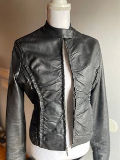 Women's small genuine leather motorcycle jacket Fitted Moto Leather Jacket For Biker Events, Spring Leather Biker Jacket For Motorcycling, Spring Leather Motorcycle Jacket, Fitted Moto Leather Jacket For Motorcycling, Spring Leather Motorcycle Outerwear, Spring Leather Motorcycling Jacket, Edgy Fitted Leather Jacket For Motorcycling, Chic Leather Biker Jacket With Button Closure, Luxury Leather Biker Jacket With Button Closure