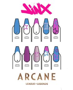 c'mon, shoot faster ( ≧∀≦)ノ💣 #arcane #naildesign Cosmetology Nails Designs, Isha Arcane Nails, Ekko Arcane Themed Nails, Jinx Line Art, Arcane Nails Hextech, Arcane Inspo Nails, Agatha All Along Nails