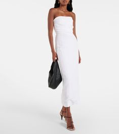 Bridal Sabella linen maxi dress in white - Tove | Mytheresa White Linen Midi Dress With Straight Neckline, Elegant Cotton Maxi Dress With Straight Neckline, Chic Linen Midi Dress For Evening, Chic Linen Maxi Dress For Day Out, Maxi Linen Dress For Day Out, Elegant Linen Maxi Dress With Straight Neckline, Sleeveless Linen Maxi Dress For Evening, Spring Evening Linen Dress, Chic White Linen Maxi Dress