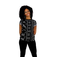 This new Bogolan Print Women T-shirt features a relaxed fit for Women. T-shirt is durable, breathable and soft. Product Features Please Compare your Measurements To our Size Chart This T-shirt is Designed for fashionable women. Made from 5.47 Oz. 100% polyester. Double-needle hemmed sleeves and bottom. Vivid print that will never fade after washing Soft, lightweight and quick drying. Delivery Time This item will be processed within 3-7 business days (Excluding Weekends and Holidays). Once produc