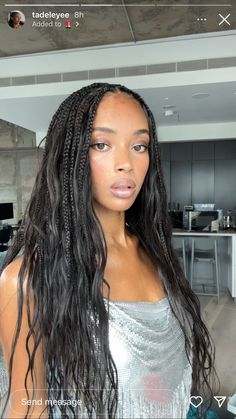 Bumped Ends Braids, Medium Sized Boho Braids, Dark Blue Knotless Braids, Straight Boho Braids, Zoey Kravitz Braids, Braids Hairstyles Bohemian, Zendaya Braids, Bombshell Braids, Braids Zoe Kravitz