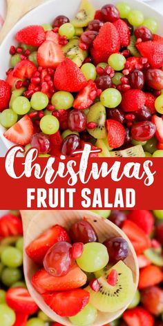 christmas fruit salad with grapes, kiwis and strawberries