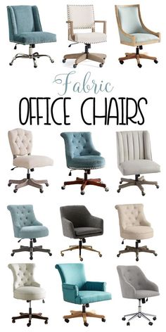 an image of office chairs with different colors and styles on them, all in various sizes