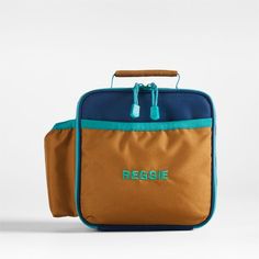 A fun and functional lunch box that's built to handle all the thrills and spills of the day. Combining colorblocks of navy and ocher with pops of aqua trim, our bag is constructed of food-safe and supremely durable polyester made from recycled water bottles. It's also lightweight and easy to clean, plus roomy enough to hold multiple storage containers. An insulated lining keeps meals just the way your kid likes them—hot, cold or somewhere in between. An outer pocket safely stows a napkin, utensi Lunch Box Backpack, Thermal Lunch Box, Wit And Delight, Toddler Backpack, Kids Gear, Insulated Lunch Box, Kids Water Bottle, Cooler Bag, Kids Lunchbox