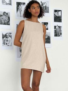 The Hailey dress is made from a fluid linen and viscose blend, features a boat neck line and a relaxed flowy silhouette. A true closet classic you'll wear on repeat. We added a lining as well, so it won’t be see-through. The model is 5'9" and wears a size M. Cold wash/delicate wash Chic Spring Linen Mini Dress, Chic Linen Mini Dress For Spring, Beige Linen Mini Dress For Summer, Beige Linen Summer Mini Dress, Chic Linen Summer Dress, Chic Linen Midi Dress For Summer, Linen Mini Dress For Summer Day Out, Chic Mini Length Linen Summer Dress, Shift Linen Dress For Spring Beach Occasions