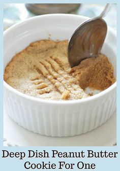 the cover of deep dish peanut butter cookie for one, with a spoon in it