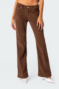 Pants Corduroy fabric Bootcut flared fit Polyester Model wears size S Model height is 5'6 Item care: Wash with similar color Corduroy Bootcut Pants, Fall Dressing, Fall Color Trend, Brown Flares, Hooded Wool Coat, Pants Corduroy, Suede Pants, Bootcut Pants, Maxi Slip Dress