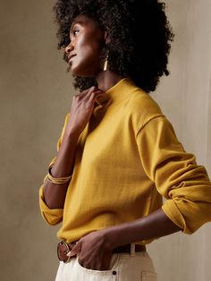 Adoro Merino Mock-Neck Sweater | Banana Republic Mustard Yellow Sweater, Inspo Pics, Classic Sweater, The Sheep, Yellow Sweater, Mock Neck Sweater, The Land, Role Models, Neck Sweater