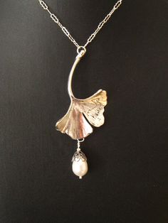 Ginkgo Leaf Necklace: Romantic Art Nouveau Necklace, Pearl Ginkgo Pendant, Romantic Gift, Elegant Bridal Necklace, Wedding Jewelry. $39.50, via Etsy. Art Nouveau Jewelry Necklace, Art Nouveau Weddings, Art Nouveau Necklaces, Bijoux Art Nouveau, Simple Silver Jewelry, Romantic Necklace, Necklace Moon, Nouveau Jewelry, Bridal Pearl Necklace