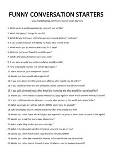 the funny conversation question is shown in this printable version, which includes questions for what to