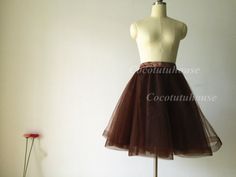 Dark Brown/Chocolate Tulle Skirt/Horse Hair Tulle by CocoTutuhouse Vintage Brown Skirt For Party, Brown Tool Skirt, Elegant Full Brown Skirt, Black Full Skirt Crinoline Petticoat, Brown Full-length Lined Skirt, Woman Skirt, Tight Tank Top, Skirt Wedding Dress, Brown Chocolate