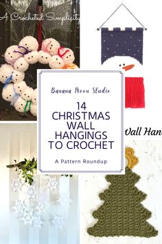 Deck the halls with these 14 crochet patterns for Christmas wall-hangings! You'll find wreaths, tapestries, garlands, and buntings to decorate your home for the holidays. Crochet one or several for your own home to add a handmade touch to your holiday decor! Crochet Garland Pattern Free Christmas, Crochet Holiday Garland Pattern, Crochet Christmas Wall Hanging Free Pattern, Crochet Christmas Wall Hangings, Crochet Wall Hanging Christmas, Crochet Holiday Wall Hanging, Crochet Christmas Chain Garland, Crochet Winter Wall Hanging