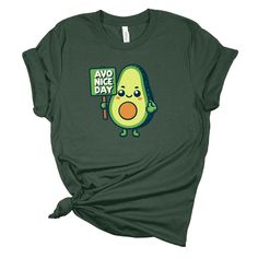 "Funny Avocado Shirt, Avo nice day Shirt, Funny T-shirt, Avocado Lover, Avocado T-Shirt, Christmas Gifts For Avocado Lovers PRODUCT DETAILS -Solid colors: 100% Cotton. (Breathable, absorbent of moisture, chemical-free) -Heather colors: 52% Cotton + 48% Polyester. HOW TO ORDER  1-Select the preferred STYLE, SIZE, and COLOR of the shirt. 2-Customize the design by adding your own text if desired. 3-Click \"Proceed to Check Out\" to finalize your order. PROCESSING TIME - Processing Time: 1-3 days - We are committed to fulfilling orders promptly and striving to minimize any potential delays. SHIPPING TIME - Shipping times average between 2-5 days.  CARE INSTRUCTIONS - Wash your personalized printed shirt inside out in cold water. Tumble dry low or air dry. Do not bleach or fabric softener, do n Avocado Dresses, Funny Avocado Quotes, Avocado Things, Avocado Sayings Funny, Avocado Tshirt Design, Avocado Shirt, Avocado T Shirt, Deer Shirt, Reindeer Shirt