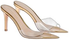 Gold Heels With Clear Strap For Evening, Modern Clear Heels With Sculpted Heel, Modern Heels With Transparent Straps And Open Heel, Modern Clear Heels For Spring, Luxury Evening Heels With Transparent Straps, Chic Open Toe Heels With Transparent Straps, Chic Heels With Contrasting Heel Counter For Office, Chic Office Heels With Contrasting Heel Counter, Modern Heels With Clear Strap