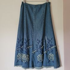 Vintage Y2K Simon Chang Denim Jean Midi Skirt Floral Fairy Boho - 100% cotton - long midi skirt - embroidery, beading, and floral patchwork hem  - side zip and hook closure  - Size 12 Approx flat measurements- waist 16", hips 24", length 33" Very good used condition Shop Information: Worldwide shipping available. Please contact me for a shipping quote for: - orders outside of Canada/US - bundles of more than one item - overnight or expedited shipping Please read item description and examine phot Midi Skirt Floral, Skirt Embroidery, Jean Midi Skirt, Long Midi Skirt, Embroidery Beading, Floral Fairy, Embroidery Skirt, Long Midi, Skirt Floral