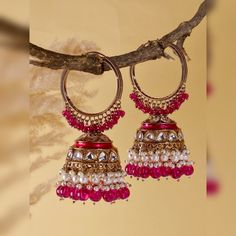 Beautiful meenakari hot pink hoop earrings . These earrings are the perfect edition to your daily wear and to brighten any look of yours. These are versatile and can be worn casually as well as at parties. The earrings are lightweight and easy to wear! Each earring weighs 40 gms Length 3.5 inches Affordable Bollywood Meenakari Jhumkas, Chandbali Earrings, Traditional Earrings, Girly Accessories, Indian Jewellery, Ethnic Wear, Jewelry Earrings Dangle, Daily Wear, Hot Pink