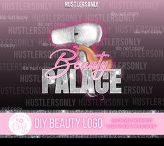 the logo for beauty palace is shown in pink and silver letters on a black background