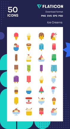 an ice cream poster with different types of ice creams and toppings on it