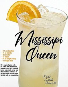 an advertisement for mississpi queen with oranges and ice on the rim, in front of a white background