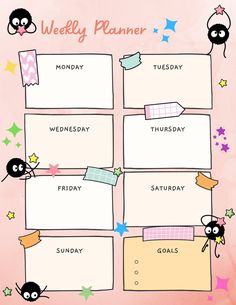 the weekly planner is shown on a pink background