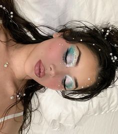 makeup inspo, aesthetic, glam, beauty, going out makeup, makeup 2024, Mermaid Glam Makeup, Sea Eye Makeup, Mermaid Athestic, Mermaid For Halloween, Coastal Mermaid Aesthetic, Blue Dress Costume Ideas Halloween, White Mermaid Costume, Sea Themed Makeup, Mermaid Makeup Ideas