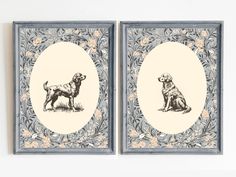 two framed pictures with dogs on them