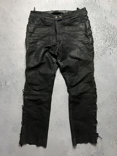 Genuine Real Leather Highway 1 Pant Vintage Rock Punk Racing Size Men's / US 32 / EU 48 Color Black Condition Gently Used vintage leather pant solid piece high quality leather The material is pleasant to the body. In a good condition. Fast sending! Size fits M (see measurements) Condition : 8/10 Length - 102 cm Waist - 43 cm Inseam - 79 cm Leg Opening - 20 cm Front Rise - 29 cm - FOLLOW MY STORE - SEE MY OTHER ITEMS Biker Style Leather Pants For Biker Events, Gothic Black Bottoms For Biker Events, Leather Biker Pants For Biker Events, Punk Leather Pants For Biker Events, Black Gothic Bottoms For Biker Events, Biker Style Leather Pants With Belt Loops, Fitted Leather Pants For Streetwear In Punk Style, Black Punk Leather Pants For Biker Events, Biker Style Leather Bottoms For Motorcycling