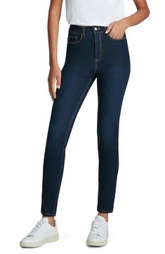 These ankle-length jeans are cut from an exceptionally smooth, soft denim with lots of stretch and excellent recovery for a sleek, second-skin fit. 29 1/2" inseam; 10" leg opening; 11" front rise; 15" back rise (size Medium) 58% cotton, 25% polyester, 13% viscose, 4% elastane Machine wash, tumble dry Imported Dark Wash Straight Leg Jeggings With Five Pockets, Versatile Stretch Full Length Jeans, Mid-rise Comfort Stretch Denim Blue Jeans, Slim Fit Tapered Leg Jeans With Elastane, Comfort Stretch Mid-rise Denim Jeans, Mid-rise Comfort Stretch Denim Jeans, Slim Fit Tapered Leg Elastane Jeans, Slim Fit Elastane Jeans With Tapered Leg, Elegant Mid-rise Jeans In Denim Blue