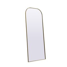 a tall mirror sitting on top of a white floor