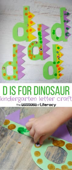 the letter d is for dinosaur made from construction paper and crafting with children's hands