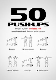 the 50 push - ups workout is shown in black and white, with instructions to do it