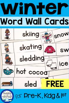 winter word wall cards for kids to practice their spelling and writing skills with free printables