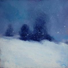 a painting of snow covered ground with trees in the background