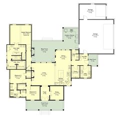 the first floor plan for this home shows the living room, dining area and kitchen