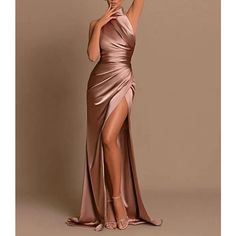 Silhouette:Mermaid / Trumpet; Hemline / Train:Sweep / Brush Train; Closure:Zipper UP; Built-In Bra:No; Embellishment:Pleats; Fabric:Charmeuse; Sleeve Length:Sleeveless; Tips:Professional dry cleaner only,Colors may vary slightly due to different monitor settings; Boning:No; Style:High Split; Occasion:Wedding,Cocktail Party,Wedding Guest; Neckline:Halter Neck; Front page:Evening Gown; Listing Date:06/27/2023; Bust:; Hips:; Hollow to Floor:; Waist:; Features:Bridesmaid Dress Mauve Prom Dress, Wedding Dress Halter Neck, Red Green Dress, High Split Dress, Bridesmaid Dresses Satin, Green Wedding Dresses, Halter Wedding Dress, Sleeveless Bridesmaid Dresses, Dress With Pleats