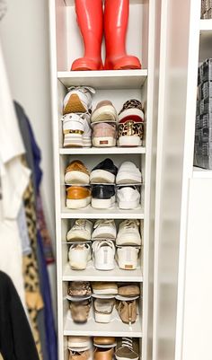 a closet filled with lots of different types of shoes