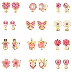 PRICES MAY VARY. 【 CLIP ON EARRINGS SET】:Get ready to fall in love with these adorable clip on earrings! We've got 12 pairs of gold pink clip on earrings for teens and women. And the clip earrings feature different designs, like CZ, faux pearl, heart, butterfly, flower, mouse, turtle, ball and more, which are very popular with teens and women alike. 【HYPOALLERGENIC MATERIAL】:Our clip on earrings are made of environmental alloy, adorned with sparkling pink rhinestones or simulated pearls, and pla Pink Metal Clip-on Earrings As A Gift, Pink Metal Clip-on Earrings For Gift, Pink Clip-on Flower Earrings For Gift, Pink Clip-on Earrings As Gift, Pink Nickel-free Clip-on Earrings As Gift, Pink Clip-on Drop Earrings, Pink Clip, Non Pierced Earrings, Pearl Butterfly