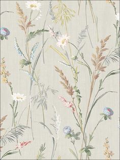 a wallpaper with flowers and grass on the back ground, in pastel colors