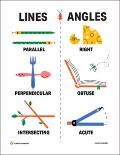 the different types of lines and angles are shown in this poster, which shows how to use