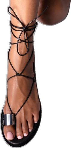 Elegant Lace-up Ankle Tie Sandals, Elegant Adjustable Lace-up Sandals For Evening, Elegant Black Lace-up Ankle Wrap Sandals, Elegant Adjustable Lace-up Sandals For Party, Elegant Ankle Wrap Lace-up Sandals, Elegant Black Adjustable Lace-up Sandals, Metal Pendant, T Strap, Metallic Silver