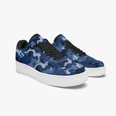 Blue Camo Vegan Leather Shoes, Navy Camouflage Men Women Sneakers Whit – Starcove Fashion Designer Flats, White Sneakers Women, Blue Camo, Casual Design, Casual Flats, Sneakers White, Leather Sneakers, Leather Shoes, Womens Sneakers