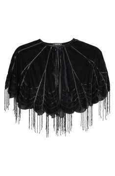 Beading elegantly defines a cape crafted from soft velvet that's perfect for a night on the town. 100% polyester Hand wash, line dry Imported Model stats: 5'10" height, 32" bust, 25" waist, 36" hip. Conference Outfit, Beaded Cape, Velvet Cape, Party Look, Casual Jackets, Beaded Fringe, Dark Fashion, Party Looks, Modern Fashion