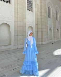 Blue Abaya Outfit, Blue Abaya, Blue Hijab, Abaya Outfit, Hijabi Fits, Ankara Dress Styles, Modest Summer Dresses