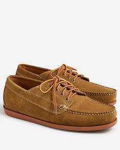 J.Crew: Camp Shoes In Leather For Men Leather Boat Shoes With Branded Insole, Classic Leather Boat Shoes With Vibram Sole, Classic Lace-up Boat Shoes With Textured Sole, Leather Boat Shoes With Round Toe, Leather Boat Shoes With Cushioned Footbed, Leather Lace-up Boat Shoes With Textured Sole, Rugged Boat Shoes With Leather Sole And Round Toe, Low-top Leather Boat Shoes, Classic Boat Shoes With Vibram Sole