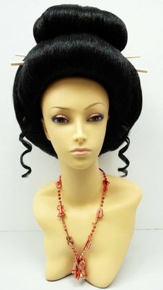 "It's a Japanese Geisha Wig! Definitely go for this wig to complete your look or costume! Also, once worn, you won't feel weighed down one bit as this wig comes in at only 8 ounces, which is surprisingly light for a wig of this style. Color: Black Style: Geisha, with bun and chopsticks included Circumference: 21- 22\", Stretch Cap All sales are final. Please read all store policies before purchasing." Geisha Halloween Costume, Grey Hair Care, Costumes Wigs, Black Costume, Japanese Geisha, Costume Wigs, Art Poses, Grey Hair, Vintage Style Outfits