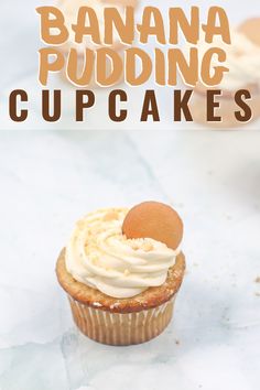 banana pudding cupcakes with vanilla frosting on top