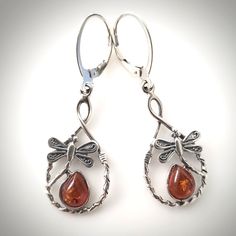 dragonfly silver earrings with amber Dragonfly Earrings, Amber Earrings, Natural Amber, Amber Color, Amber Jewelry, Baltic Amber, Earrings Collection, Selling Jewelry, Amber