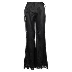 La Perla- (Made in Italy) Black satin pants enlivened with a tulle embroidered with patterns. 40IT size indicated, it fits a 36FR. Additional information: Condition: Very good condition Dimensions: Waist: 33m - Hips: 40 cm - Length: 105 cm Seller Reference: FJ87 Black Satin Pants, Embroidered Patterns, Satin Noir, Satin Trousers, Lace Vintage, Satin Pants, Vintage Lingerie, Trouser Pants, Black Satin