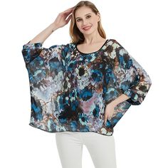 PRICES MAY VARY. 100% Polyester Pull On closure Hand Wash Only Flowy Chiffon Blouse With Floral Print, Summer Beach Cover-up Flowy Blouse, Chic Floral Print Blouse For Beach Season, Blue Summer Blouse With Batwing Sleeves, Bohemian Chiffon Tops For Summer, Chiffon Tops For Spring Vacation, Blue Batwing Sleeve Blouse For Summer, Blue Batwing Sleeve Blouse For Spring, Chic Printed Blouse For Beach