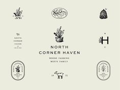 the north corner haven logo is shown in black and white, along with other logos